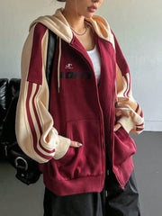 Hooded Loose Fit Color Block Sweatshirt