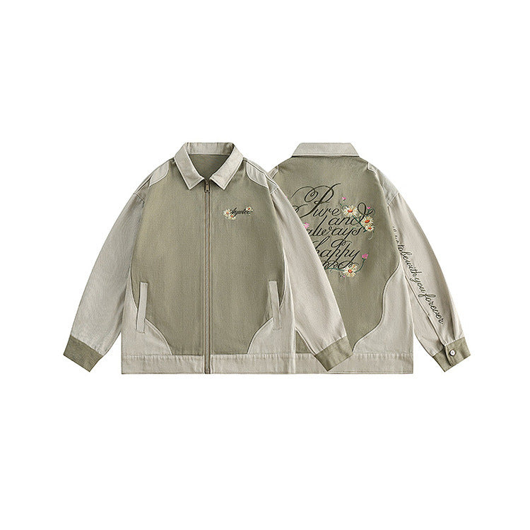 Embroidery Daisy Patchwork Oversized Jacket - fairypeony