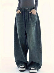 Fleece Denim Wide-Leg Pants