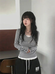 Womens V Neck Long Sleeve Slim Fit Top Button Detail Moddal Casual Blouse