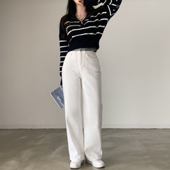 Vintage Striped Half Zip Up Cropped Sweater