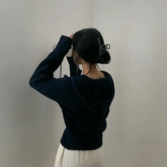 Double-headed Zipper Solid Color Hooded Cardigan