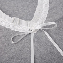 Lace Trim V-neck Bow Long Sleeve Tee - fairypeony