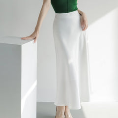 Solid Color Mid Length Satin Skirt