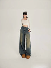 Womens High Waist Wide Leg Denim Pants