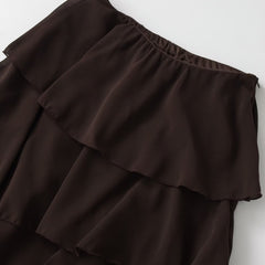 Elastic Waist Solid Color Midi Skirt