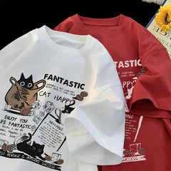 Cute Black Kitten Print Oversized T-shirt