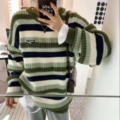 Vintage Striped Oversized Sweater - fairypeony