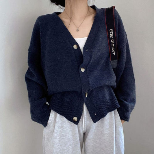 Solid Color V-Neck Oversized Old Money Cardigan