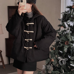Winter cow horn button insulated hooded cotton coat