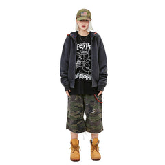 Faux Two-Piece Hooded Zip-Up Sweatshirt Streetwear Cardigan