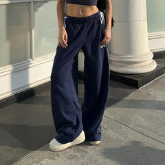 Bow Knot Striped Detail Baggy Sweatpants