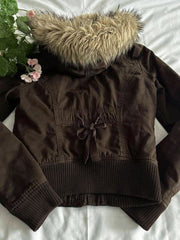 Vintage Hooded Fur Collar Jacket