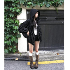 Hooded Loose Fit Imitation Lamb Wool Coat – Mid-Length Workwear Jacket
