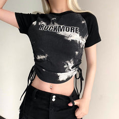 Side Tie Raglan Sleeve Rib Crop Top - fairypeony