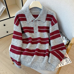 Vintage Polo Collar Striped Sweater