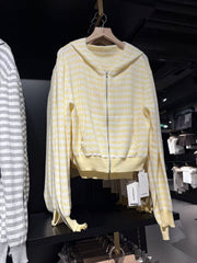 Womens Striped Hooded Knit Cardigan