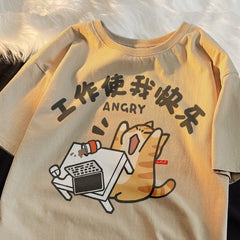 Niche Cotton Heavy Printed Short-sleeved T-shirt Loose Couple Casual