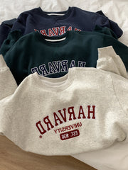 Embroidered Letter Round Neck Oversized Sweatshirt