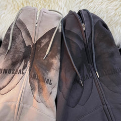 Vintage Butterfly Print Zip Up Hoodie - fairypeony