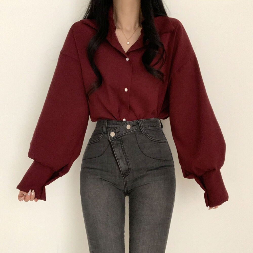 Solid Color Long sleeve Blouse - fairypeony