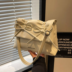 Aesthetic Bow Solid Color Leather Shoulder Bag