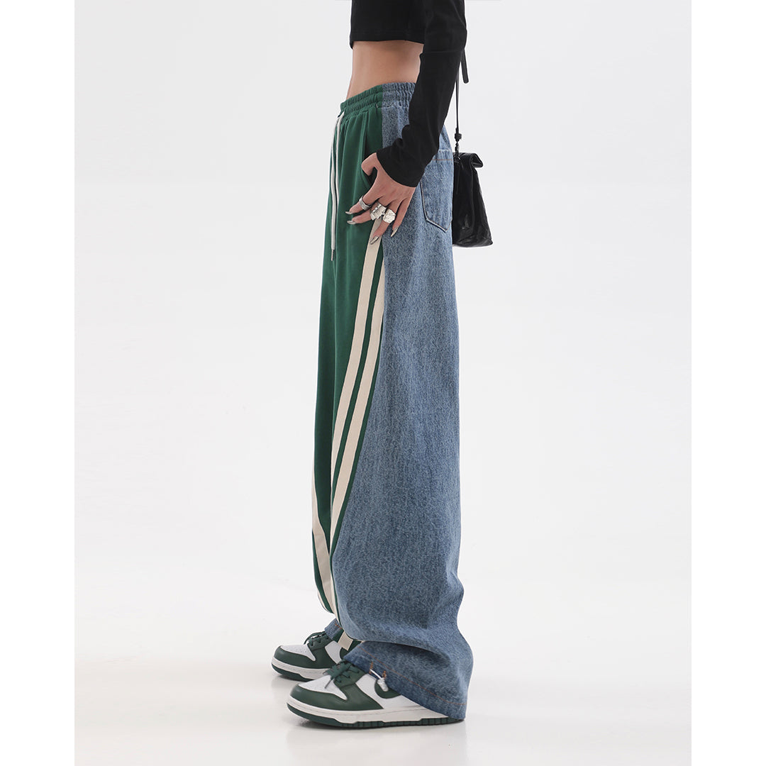 Patchwork Striped Baggy Boyfriend Jeans - fairypeony