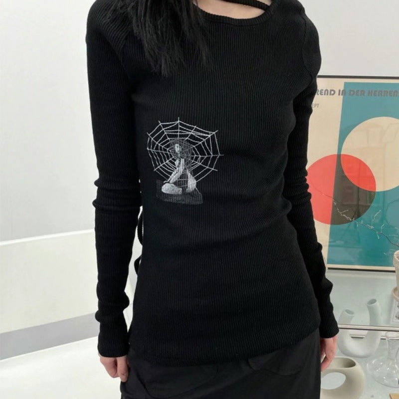 Grunge Print Graphic Long Sleeve Top - fairypeony