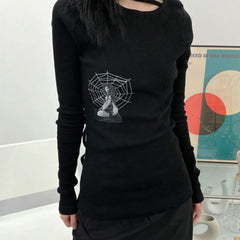 Grunge Print Graphic Long Sleeve Top - fairypeony