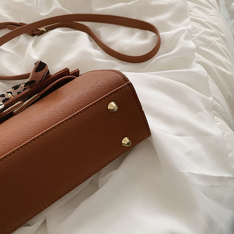 Leather Silk Scarf Handle Handbag, , women clothing, leather-silk-scarf-handle-handbag, , fairypeony