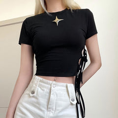Metal Star Black Crop Top - fairypeony