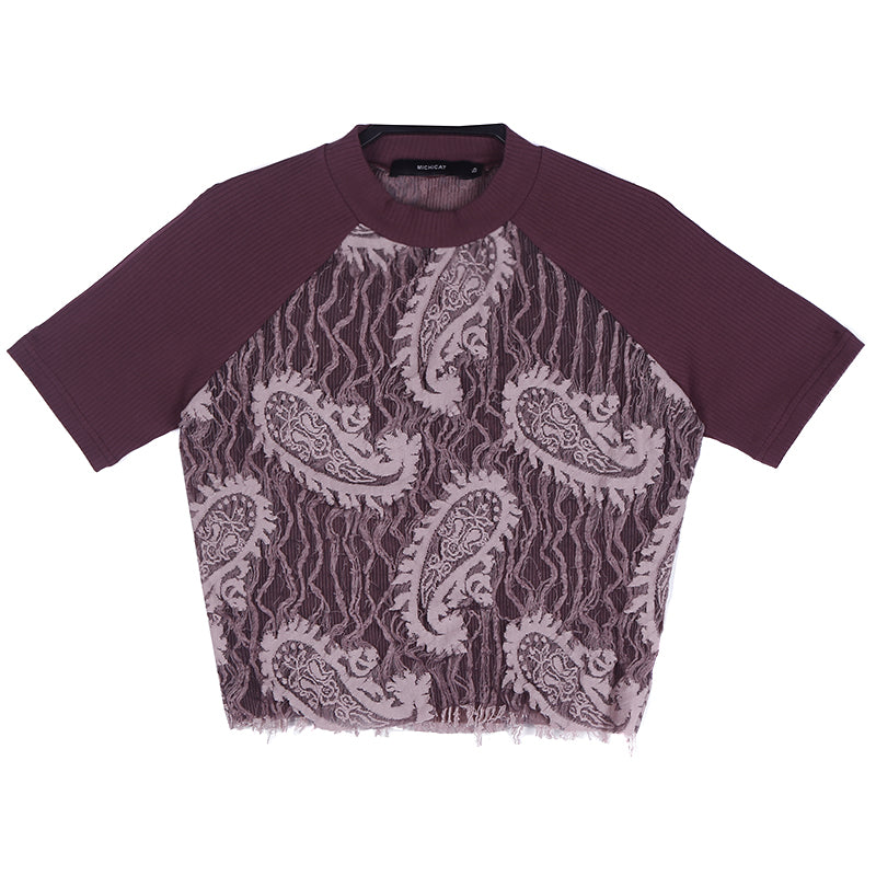 Patchwork Paisley Short Sleeve Crop Top - fairypeony