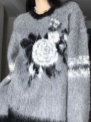 Vintage Jacquard Fuzzy Knit Sweater - fairypeony