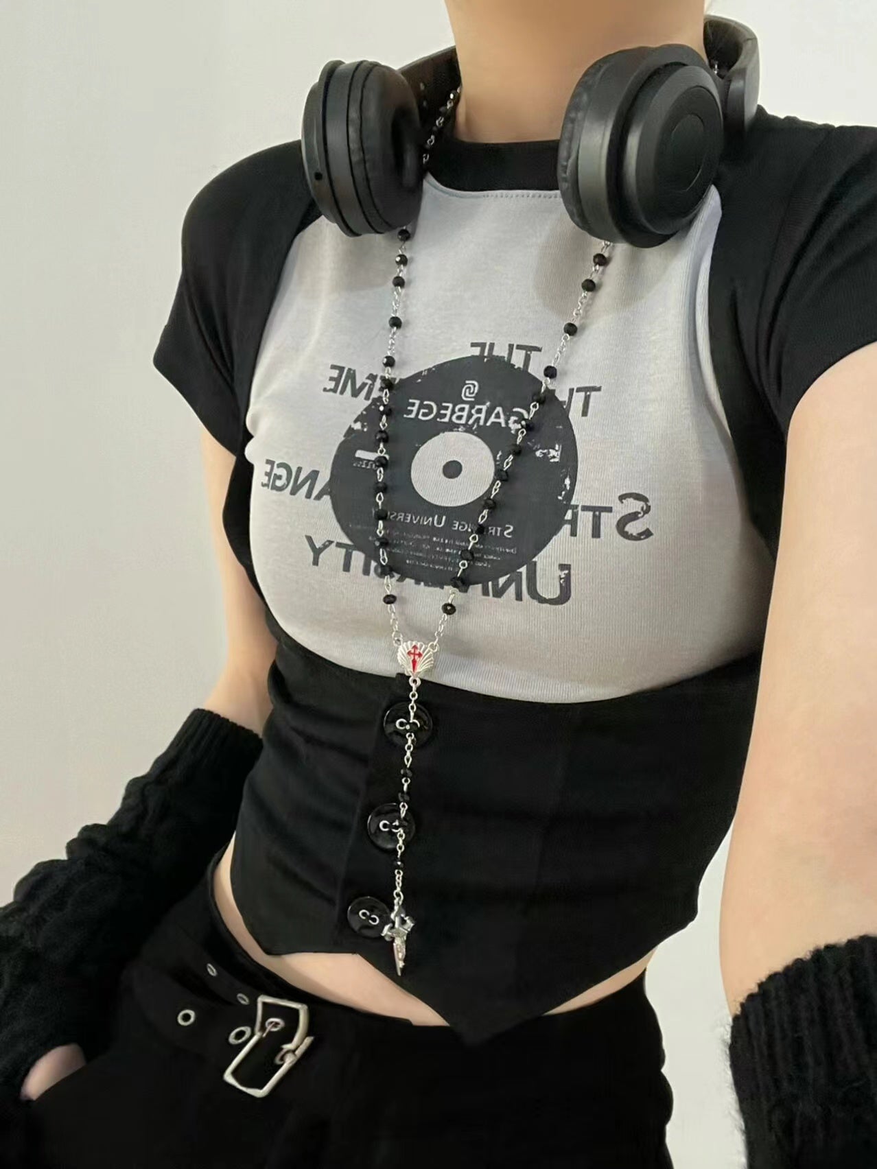 Raglan Sleeve Vinyl Print Crop Top - fairypeony