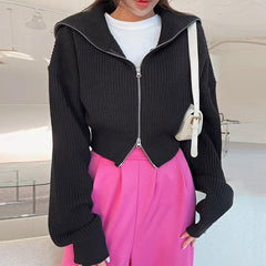 Y2K Double Zip Knit Top, , women clothing, y2k-double-zip-knit-top, , fairypeony