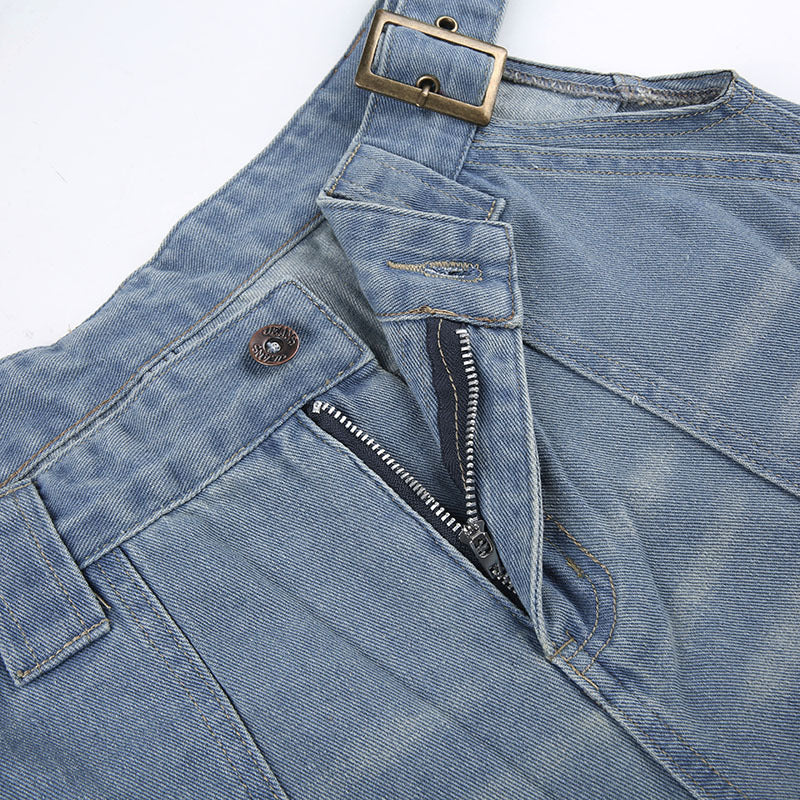 Cutout Belted Straight Leg Cargo Jeans - fairypeony