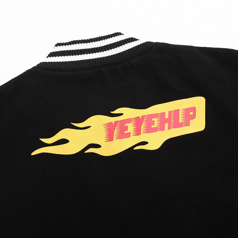 Embroidery Flame Moto Varsity Jacket, , women clothing, embroidery-flame-moto-varsity-jacket, , fairypeony