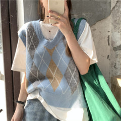 High School Crush Argyle Vest, , women clothing, high-school-crush-argyle-vest, Argyle, crush, highschool, vest, fairypeony