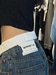 Patchwork Waist High Rise Boyfriend Jeans - fairypeony