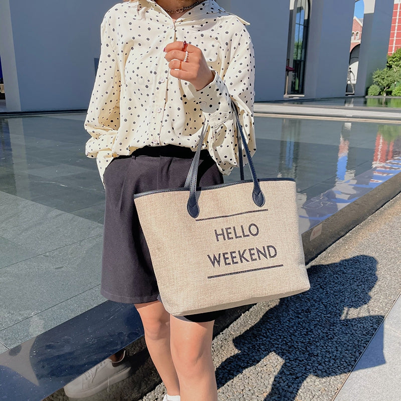 Canvas Fashion Printed Letters Large Capacity Shoulder Bag, , women clothing, canvas-fashion-printed-letters-large-capacity-shoulder-bag, , fairypeony