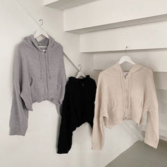 Hooded Zip Up Knit Cardigan, , women clothing, hooded-zip-up-knit-cardigan, , fairypeony