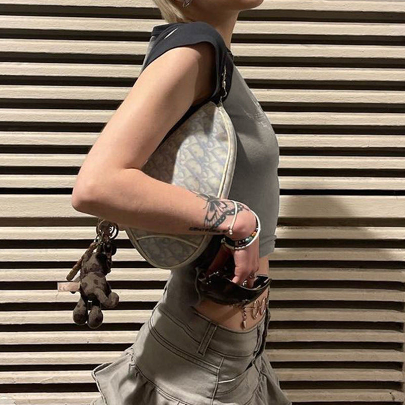 Raglan Sleeve Grunge Wing Print Crop Top - fairypeony