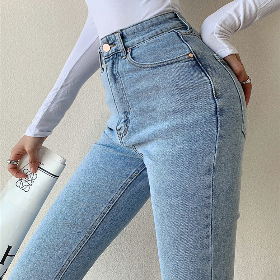 Washed High Waist Slim Flare Jeans, , women clothing, washed-high-waist-slim-flare-jeans, , fairypeony