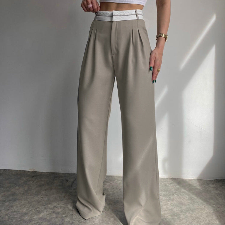 Patchwork Waist Baggy Pleated Tailored Pants - fairypeony