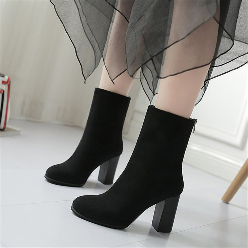 Back Zipper Pointed Toe Casual Mid-tube Women's Boots, , women clothing, back-zipper-pointed-toe-casual-mid-tube-womens-boots, , fairypeony