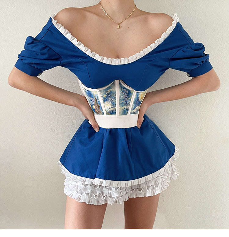 French Oil Painting Waist Top, , women clothing, french-oil-painting-waist-top, , fairypeony
