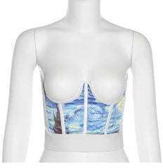 French Oil Painting Waist Top, , women clothing, french-oil-painting-waist-top, , fairypeony