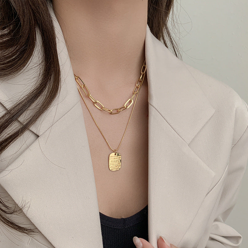 Punk Vintage Multi Layer Tag Pendant Necklace, , women clothing, punk-vintage-multi-layer-tag-pendant-necklace, , fairypeony