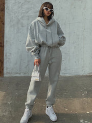 Basic Solid Hooded Tracksuit Set, , women clothing, basic-solid-hooded-tracksuit-set, , fairypeony