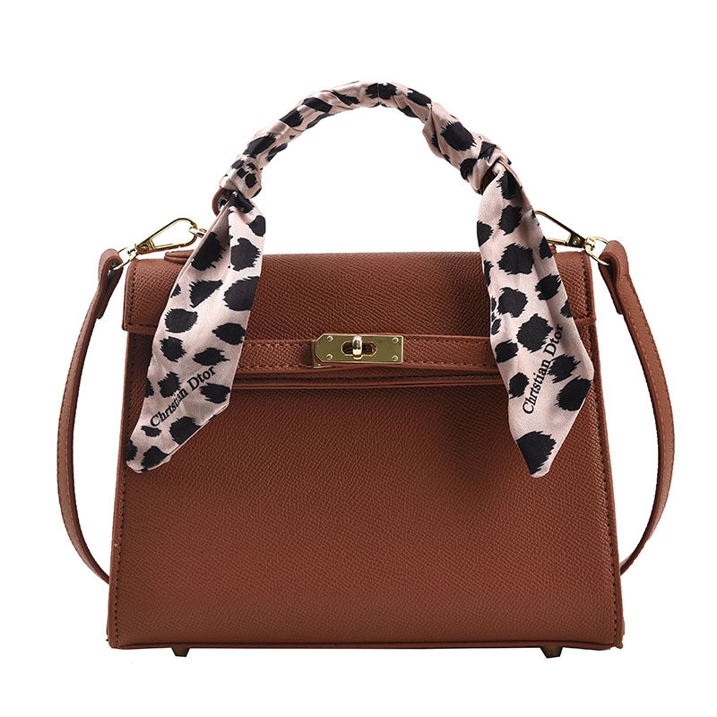 Leather Silk Scarf Handle Handbag, , women clothing, leather-silk-scarf-handle-handbag, , fairypeony